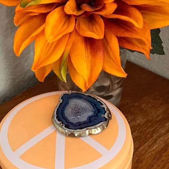 Reversible Blue Agate Stone Pendant.  #JW7 - Picture 1 of 9